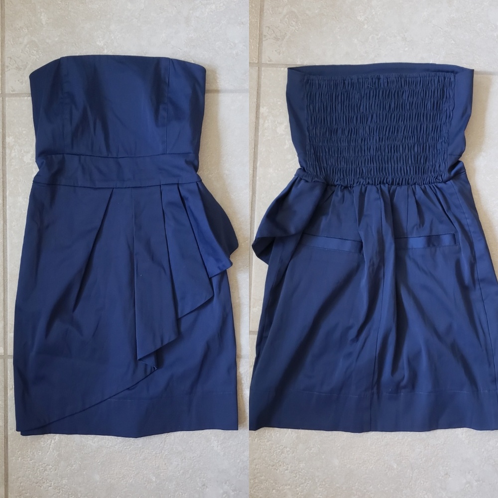 Silky blue strapless dress